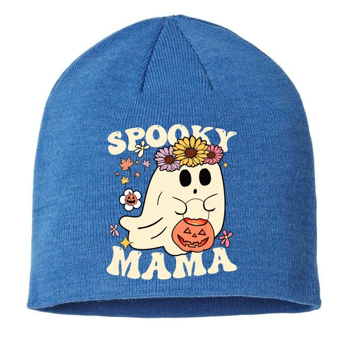 Groovy Spooky Mama Vibe Halloween Floral Ghost Spooky Season Gift Sustainable Beanie