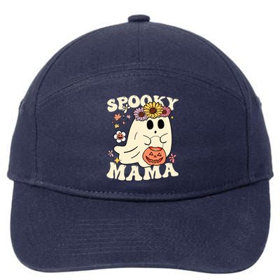 Groovy Spooky Mama Vibe Halloween Floral Ghost Spooky Season Gift 7-Panel Snapback Hat