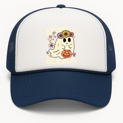 Groovy Spooky Mama Vibe Halloween Floral Ghost Spooky Season Gift Trucker Hat