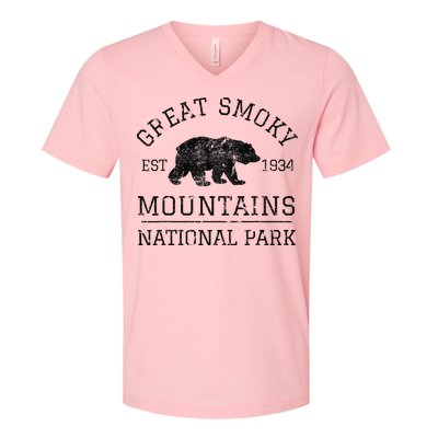 Great Smoky Mountains National Park Tennessee Bear V-Neck T-Shirt
