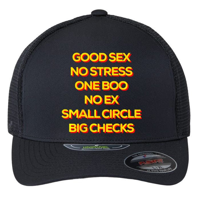 Good Sex No Stress One Boo No Ex Small Circle Big Checks Flexfit Unipanel Trucker Cap