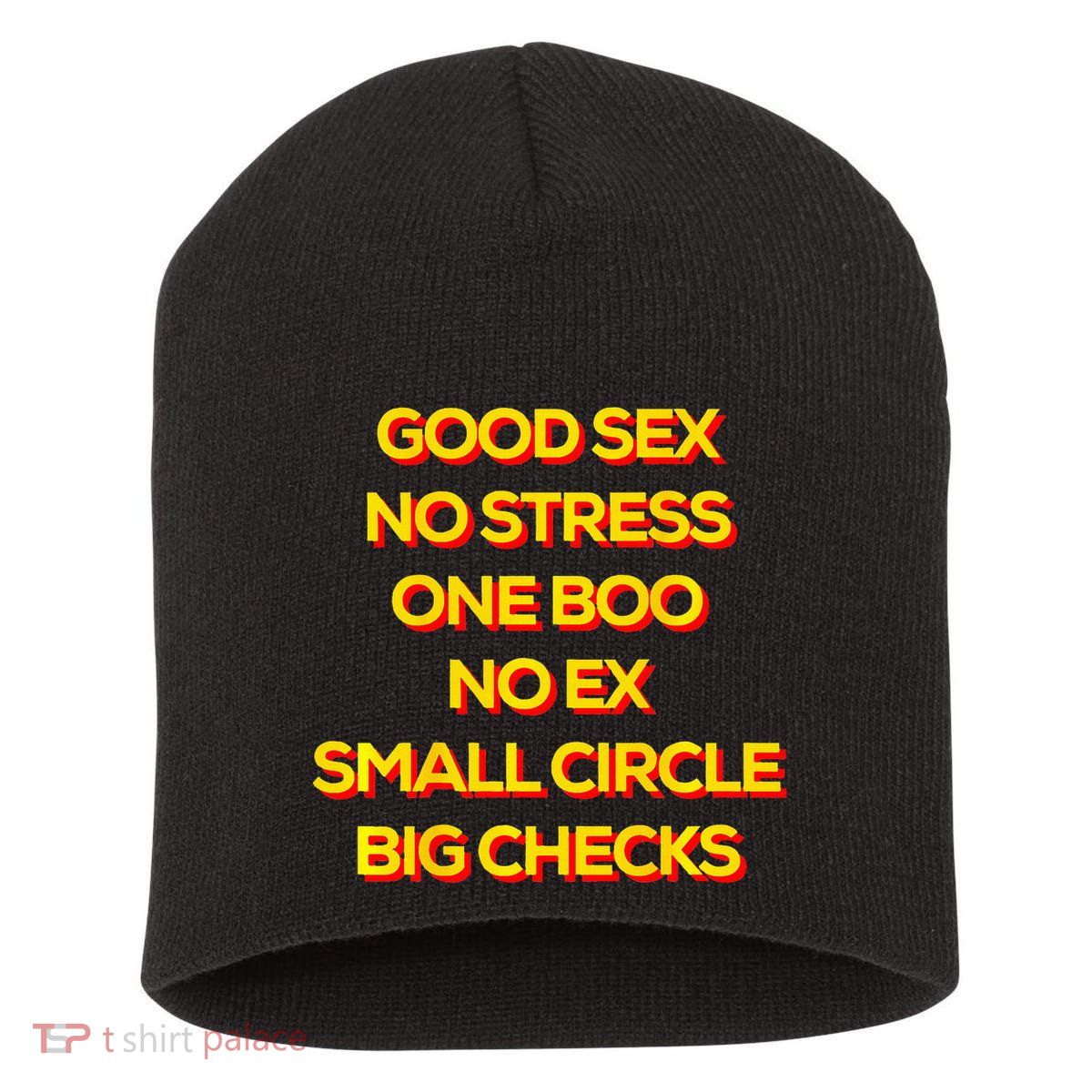 Good Sex No Stress One Boo No Ex Small Circle Big Checks Short Acrylic Beanie