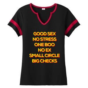 Good Sex No Stress One Boo No Ex Small Circle Big Checks Ladies Halftime Notch Neck Tee