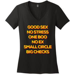 Good Sex No Stress One Boo No Ex Small Circle Big Checks Women's V-Neck T-Shirt