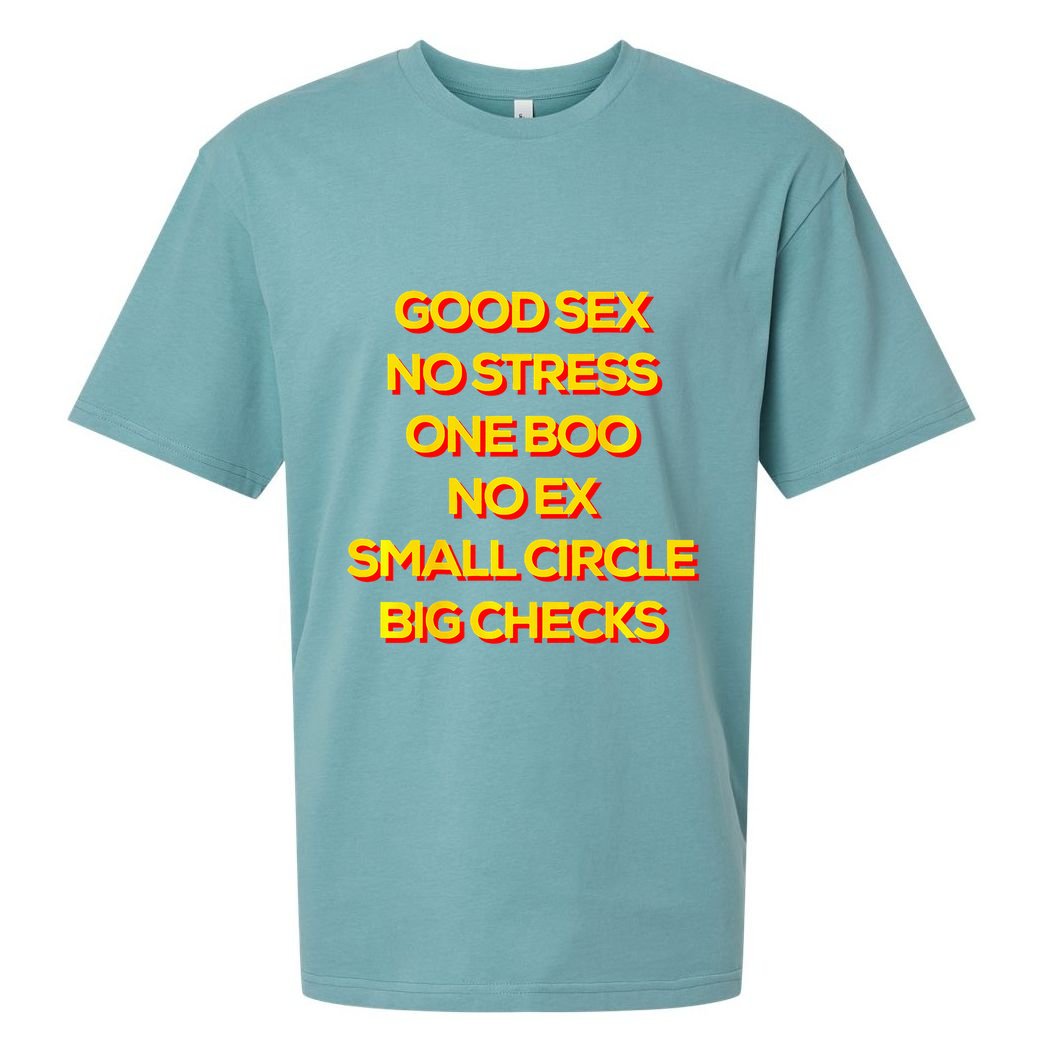 Good Sex No Stress One Boo No Ex Small Circle Big Checks Sueded Cloud Jersey T-Shirt