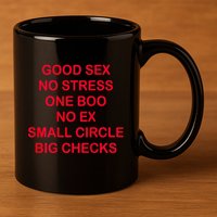Good Sex No Stress One Boo No Ex Small Circle Big Checks 11oz C Handle Ceramic Mug