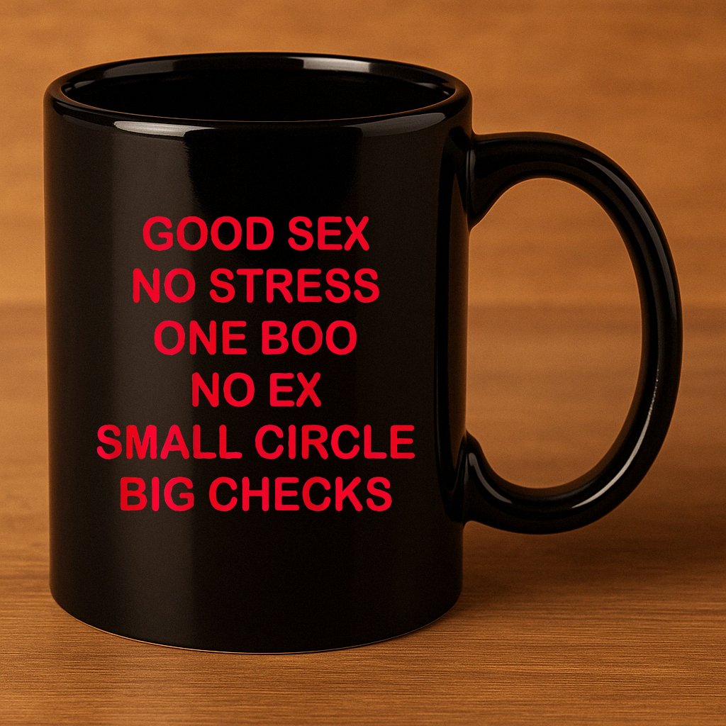 Good Sex No Stress One Boo No Ex Small Circle Big Checks 11oz C Handle Ceramic Mug