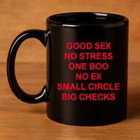 Good Sex No Stress One Boo No Ex Small Circle Big Checks 11oz C Handle Ceramic Mug