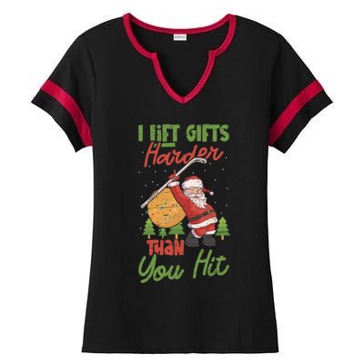 Goalie Sports Net Santa Claus Ice Hockey Cool Gift Ladies Halftime Notch Neck Tee