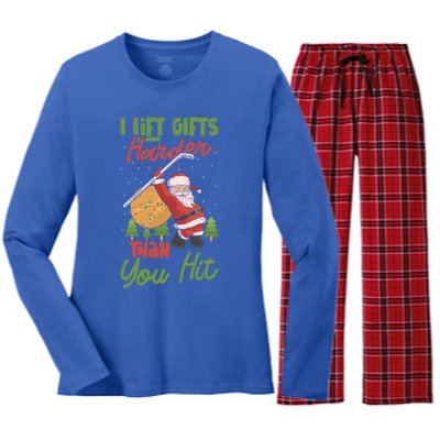 Goalie Sports Net Santa Claus Ice Hockey Cool Gift Women's Long Sleeve Flannel Pajama Set 