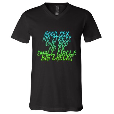 Good Sex No Stress One Boo No Ex Small Circle Back Motif V-Neck T-Shirt