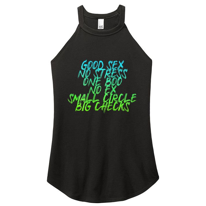 Good Sex No Stress One Boo No Ex Small Circle Back Motif Women's Perfect Tri Rocker Tank