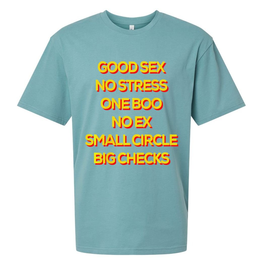 Good Sex No Stress One Boo No Ex Circle Big Checks Sueded Cloud Jersey T-Shirt
