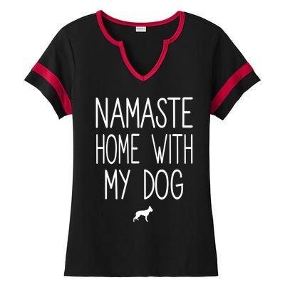 Ger Shepherd Namaste Home With My Dog Yoga Meditation Gift Ladies Halftime Notch Neck Tee