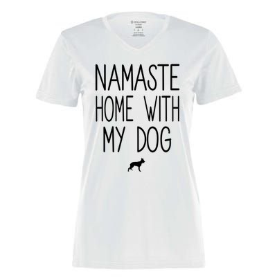 Ger Shepherd Namaste Home With My Dog Yoga Meditation Gift Women's Momentum V-Neck T-Shirt