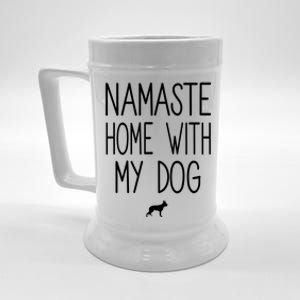 Ger Shepherd Namaste Home With My Dog Yoga Meditation Gift Beer Stein