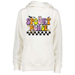 Groovy Spooky Nurse Retro Halloween Nurse Fall Scrub  Womens Funnel Neck Pullover Hood