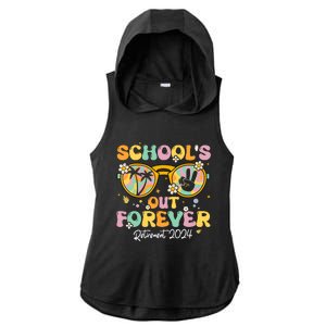 Groovy SchoolS Out Forever Retirement 2024 Retired Teacher Ladies PosiCharge Tri-Blend Wicking Draft Hoodie Tank