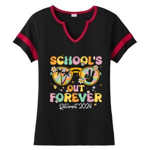 Groovy SchoolS Out Forever Retirement 2024 Retired Teacher Ladies Halftime Notch Neck Tee