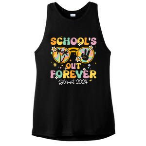 Groovy SchoolS Out Forever Retirement 2024 Retired Teacher Ladies PosiCharge Tri-Blend Wicking Tank