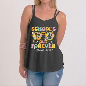 Groovy SchoolS Out Forever Retirement 2024 Retired Teacher Women's Strappy Tank