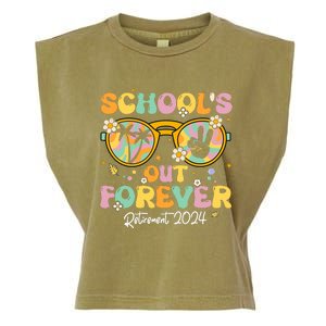 Groovy SchoolS Out Forever Retirement 2024 Retired Teacher Garment-Dyed Women's Muscle Tee