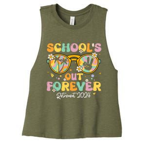 Groovy SchoolS Out Forever Retirement 2024 Retired Teacher Women's Racerback Cropped Tank