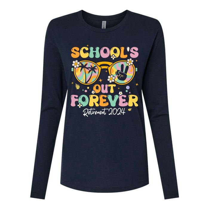 Groovy SchoolS Out Forever Retirement 2024 Retired Teacher Womens Cotton Relaxed Long Sleeve T-Shirt