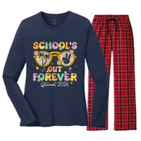 Groovy SchoolS Out Forever Retirement 2024 Retired Teacher Women's Long Sleeve Flannel Pajama Set 