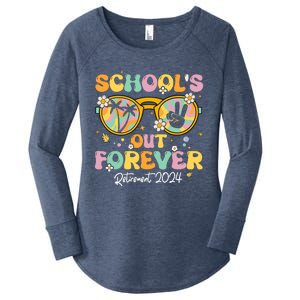 Groovy SchoolS Out Forever Retirement 2024 Retired Teacher Women's Perfect Tri Tunic Long Sleeve Shirt