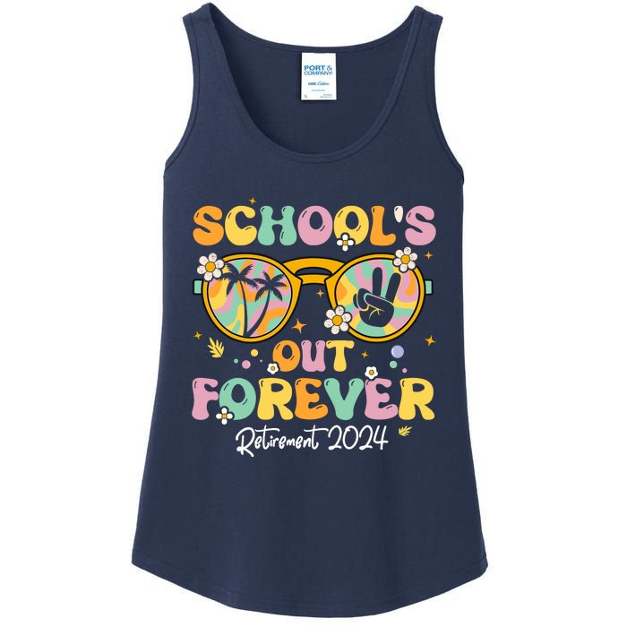 Groovy SchoolS Out Forever Retirement 2024 Retired Teacher Ladies Essential Tank