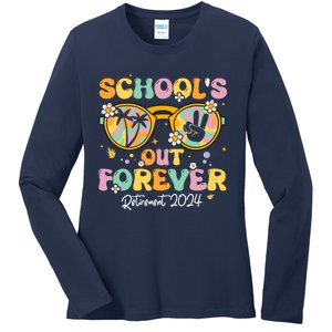 Groovy SchoolS Out Forever Retirement 2024 Retired Teacher Ladies Long Sleeve Shirt