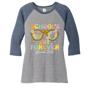 Groovy SchoolS Out Forever Retirement 2024 Retired Teacher Women's Tri-Blend 3/4-Sleeve Raglan Shirt