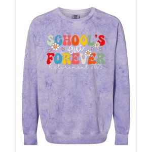 Groovy SchoolS Out Forever Retirement 2025 Retired Teacher Love Colorblast Crewneck Sweatshirt