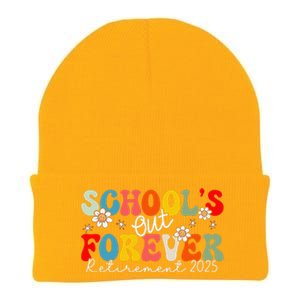 Groovy SchoolS Out Forever Retirement 2025 Retired Teacher Love Knit Cap Winter Beanie