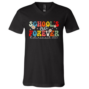 Groovy SchoolS Out Forever Retirement 2025 Retired Teacher Love V-Neck T-Shirt