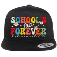 Groovy SchoolS Out Forever Retirement 2025 Retired Teacher Love Flat Bill Trucker Hat