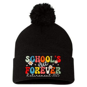 Groovy SchoolS Out Forever Retirement 2025 Retired Teacher Love Pom Pom 12in Knit Beanie