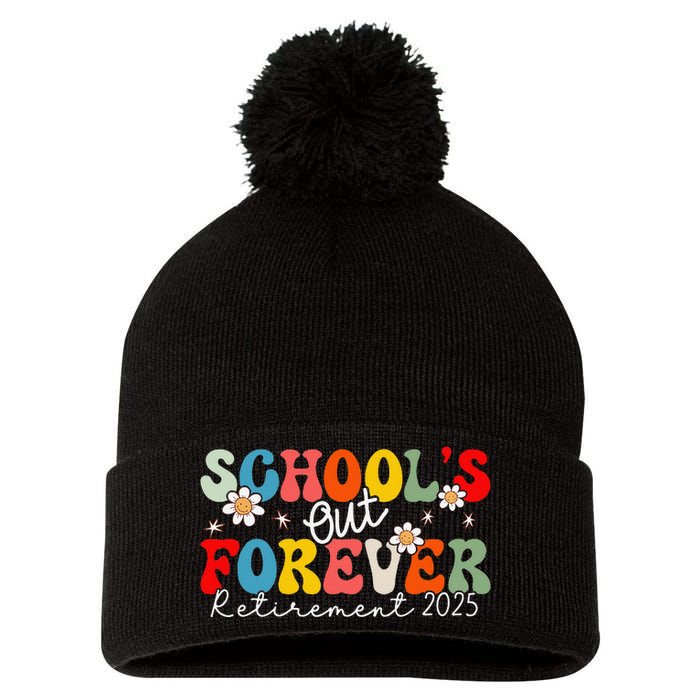 Groovy SchoolS Out Forever Retirement 2025 Retired Teacher Love Pom Pom 12in Knit Beanie