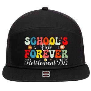 Groovy SchoolS Out Forever Retirement 2025 Retired Teacher Gift 7 Panel Mesh Trucker Snapback Hat