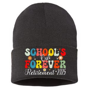 Groovy SchoolS Out Forever Retirement 2025 Retired Teacher Gift Sustainable Knit Beanie