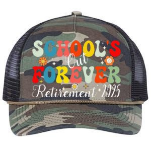 Groovy SchoolS Out Forever Retirement 2025 Retired Teacher Gift Retro Rope Trucker Hat Cap