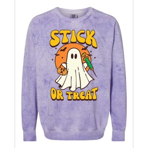 Groovy Stick Or Treat Er Tech Fall Autumn Nurse Halloween Great Gift Colorblast Crewneck Sweatshirt