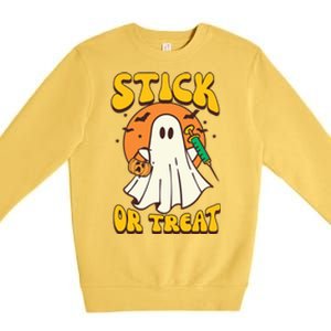 Groovy Stick Or Treat Er Tech Fall Autumn Nurse Halloween Great Gift Premium Crewneck Sweatshirt