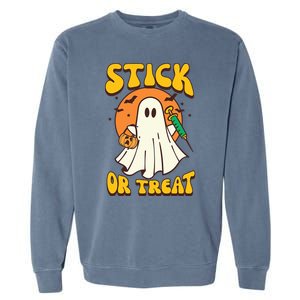 Groovy Stick Or Treat Er Tech Fall Autumn Nurse Halloween Great Gift Garment-Dyed Sweatshirt