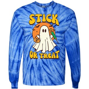 Groovy Stick Or Treat Er Tech Fall Autumn Nurse Halloween Great Gift Tie-Dye Long Sleeve Shirt