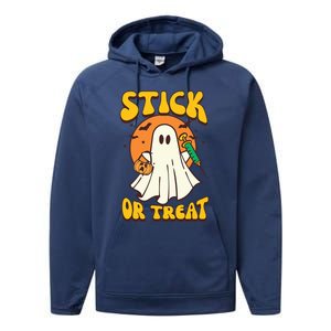 Groovy Stick Or Treat Er Tech Fall Autumn Nurse Halloween Great Gift Performance Fleece Hoodie