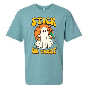 Groovy Stick Or Treat Er Tech Fall Autumn Nurse Halloween Great Gift Sueded Cloud Jersey T-Shirt