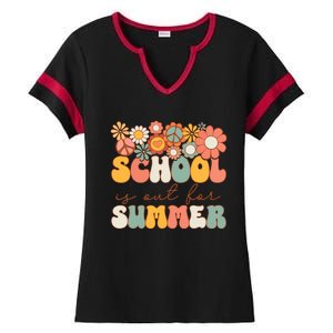 Groovy Schools Out For Summer Last Day Of School Teacher Ladies Halftime Notch Neck Tee