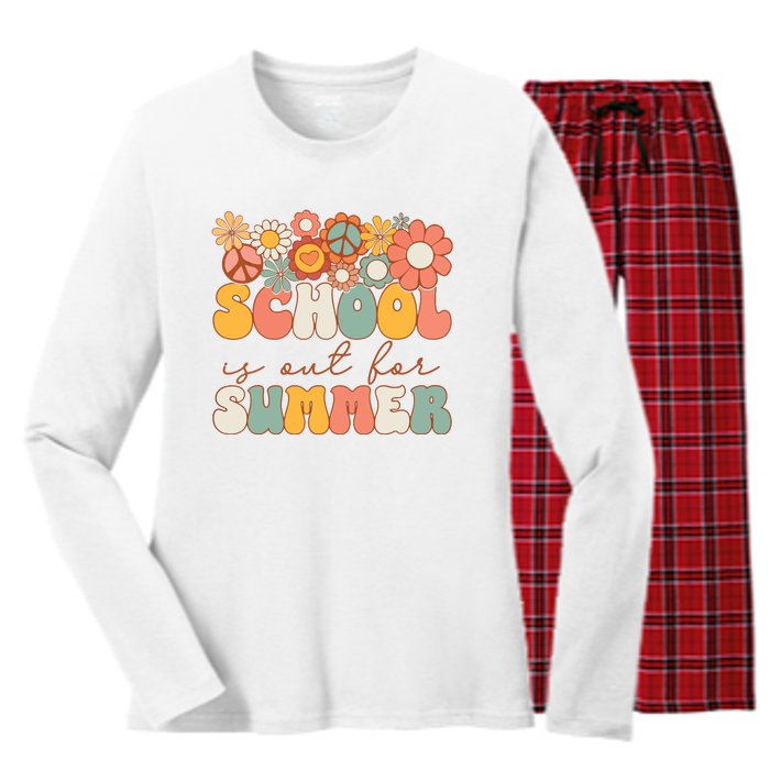 Groovy Schools Out For Summer Last Day Of School Teacher Women's Long Sleeve Flannel Pajama Set 